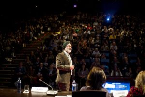 Dr. Bath speaking in front of a crowd