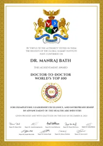 Dr. Bath's Doctor-to-Doctor World's Top 100 certificate